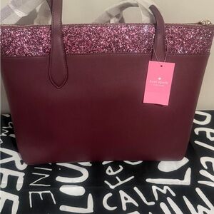 Kate Spade Burgundy and Pink Glitter Tote
